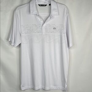Travis Mathew White Short-Sleeve Polo with Gray Tonal Stripe Detail